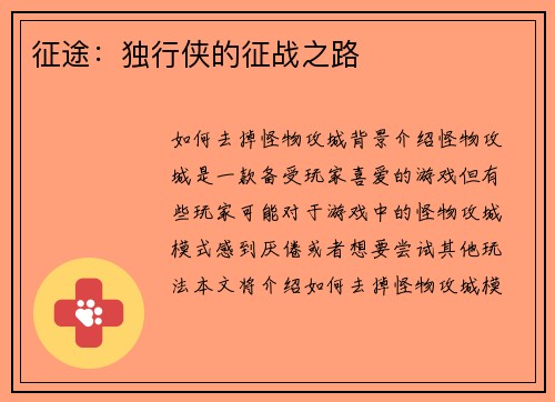 征途：独行侠的征战之路